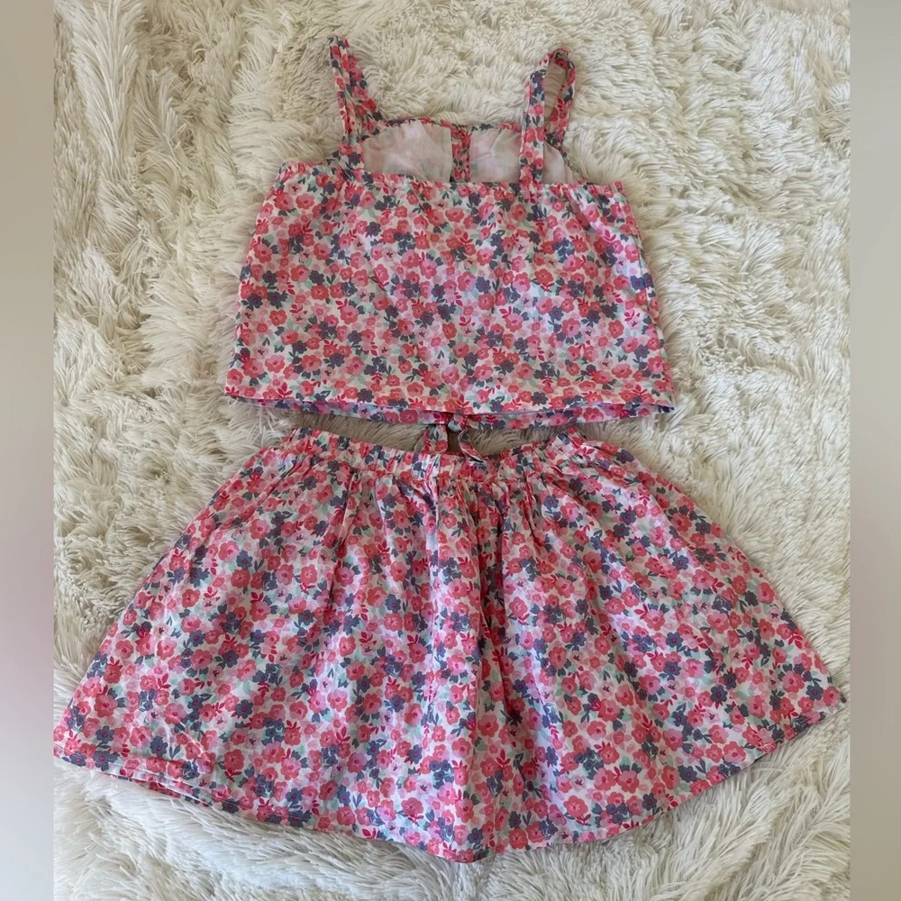 MAX STUDIO Girls Floral 3 Piece Skirt Tank Top Sun Hat Matching Set Size 7/8
